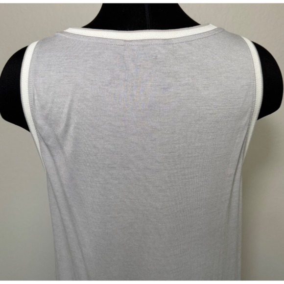 Banana Republic HiNeck Shirt Sleeveless Light Gray Tunic White Trim Viscose - Picture 4 of 13